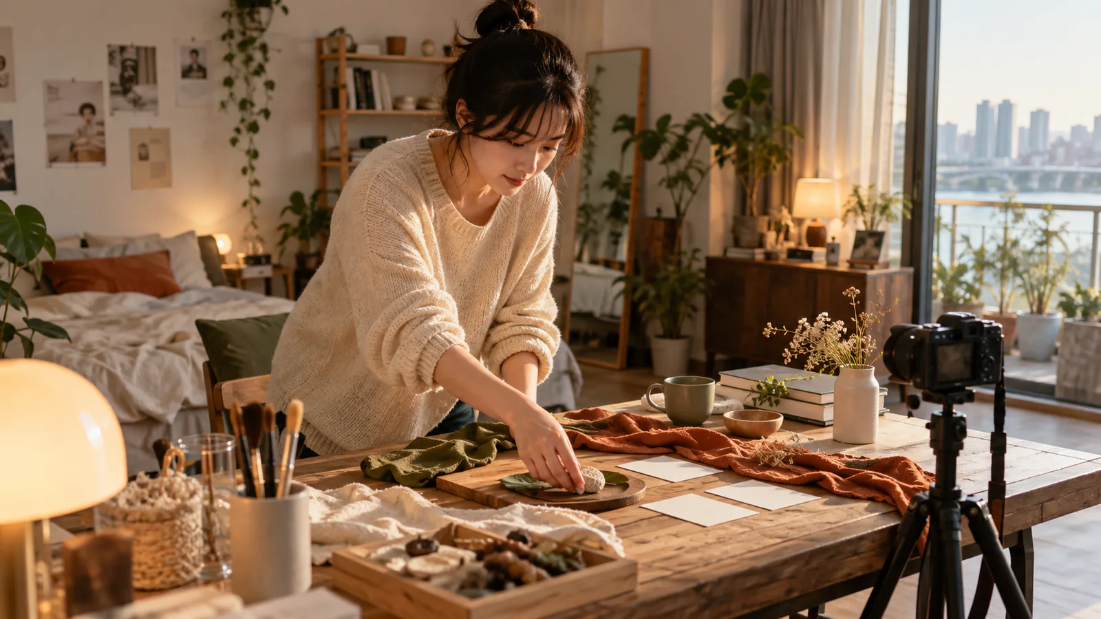 숏폼 영상의 세로 장면 카드와 촬영 순서를 벽면에 배열한 제작 준비 현장